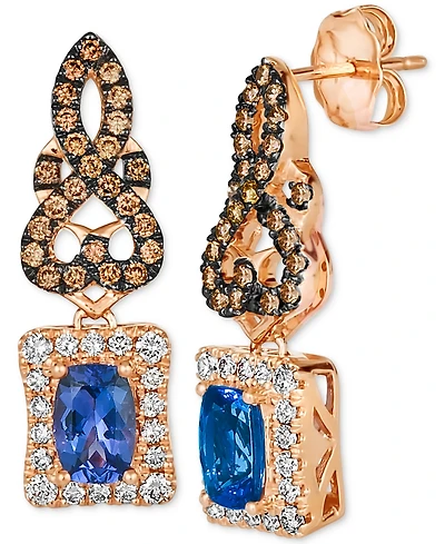 Le Vian Blueberry Tanzanite (1 ct. t.w.) & Diamond (3/4 ct. t.w.) Scrollwork Drop Earrings in 14k Rose Gold