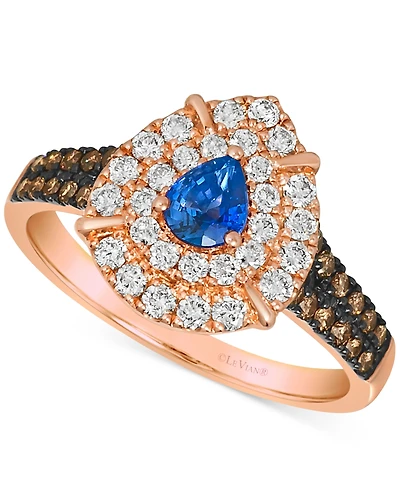 Le Vian Blueberry Sapphire (1/3 ct. t.w.) & Diamond (3/4 ct. t.w.) Teardrop Halo Ring in 14k Rose Gold