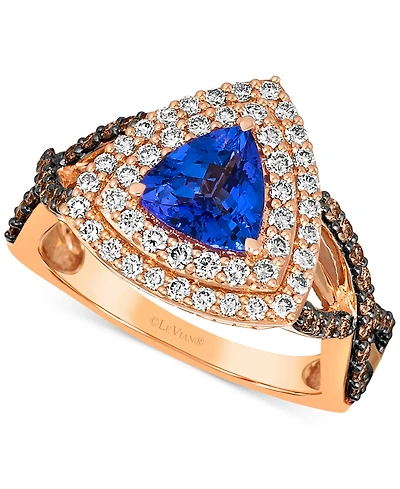Le Vian Blueberry Tanzanite (1 ct. t.w.) & Diamond (3/4 ct. t.w.) Trillion Double Halo Ring in 14k Rose Gold