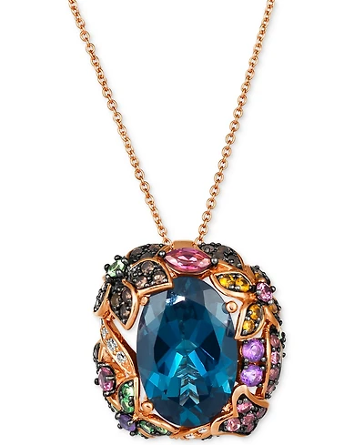 Le Vian Multi-Gemstone (7 ct. t.w.) & Nude Diamond (1/10 ct. t.w.) Floral 20" Adjustable Pendant Necklace in 14k Rose Gold