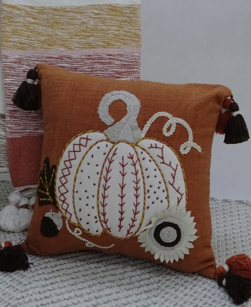 Vibhsa Pumpkin Tassels Harvest Decorative Pillow, 20" x 20"