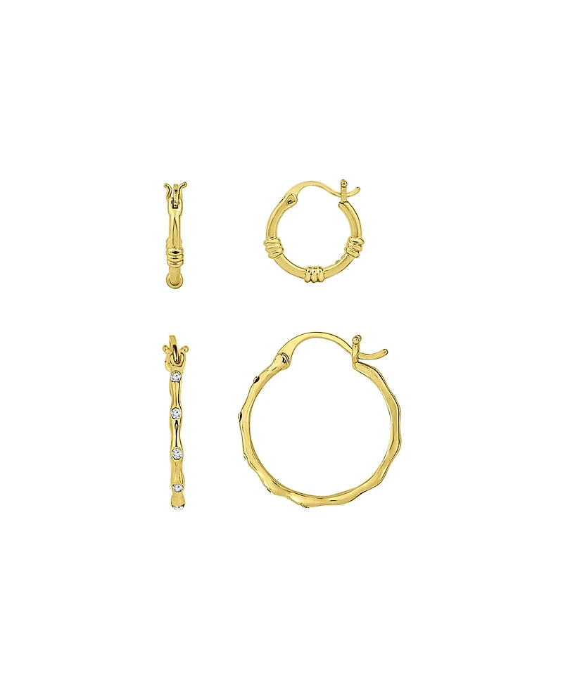 and Now This Duo Crystal Hoop Textured Hoop, Set of 2