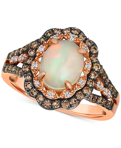 Le Vian Neopolitan Opal (7/8 ct. t.w.) & Diamond (1/2 ct. t.w.) Halo Ring in 14k Rose Gold