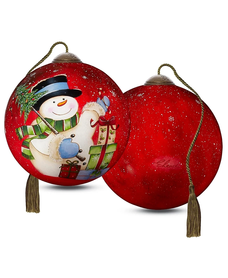 Ne'Qwa Art 7221113 Snowman Celebration Hand-Painted Blown Glass Ornament