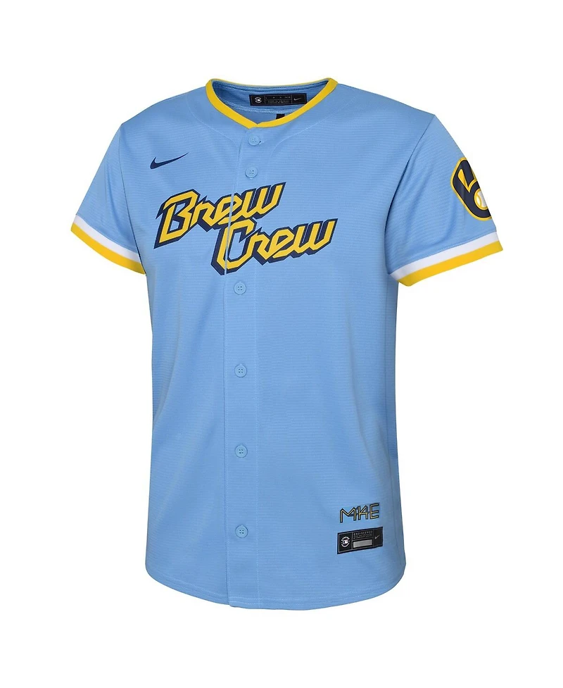 Preschool Boys and Girls Nike Powder Blue Milwaukee Brewers City Connect Replica Team Jersey