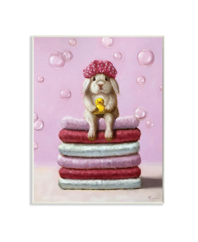 Stupell Industries Cute Baby Rabbit on Bath Towels Soap Bubbles Art