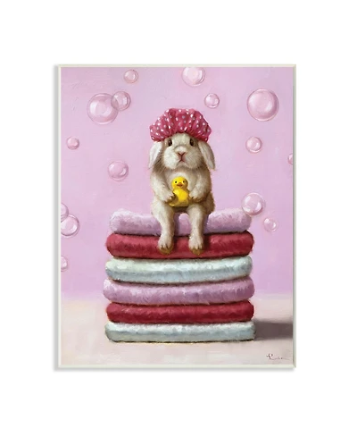 Stupell Industries Cute Baby Rabbit on Bath Towels Soap Bubbles Art