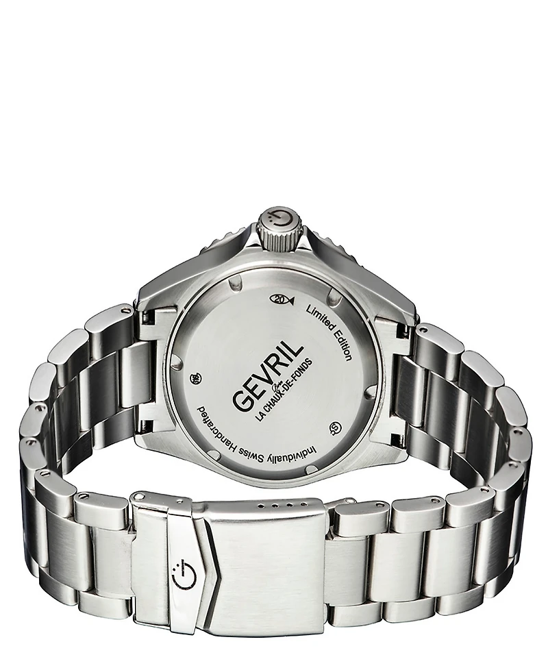 Gevril Men's Wall Street Swiss Automatic Silver-Tone Stainless Steel Bracelet Watch 43mm