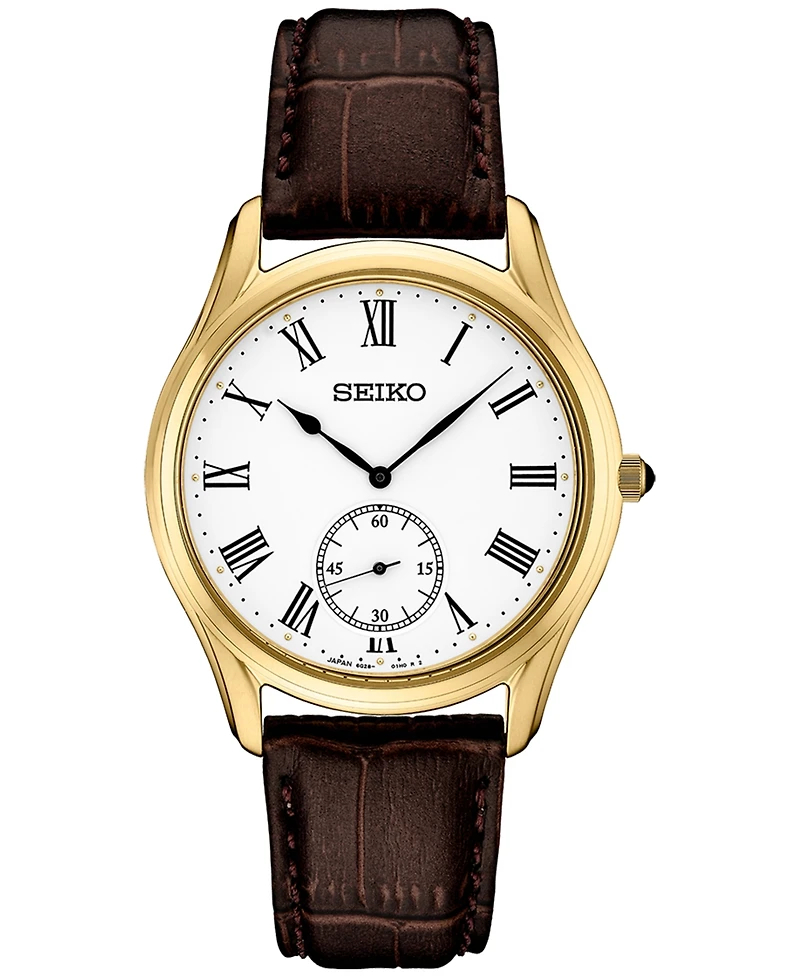 Seiko Men's Analog Essentials Brown Leather Strap Watch 39mm
