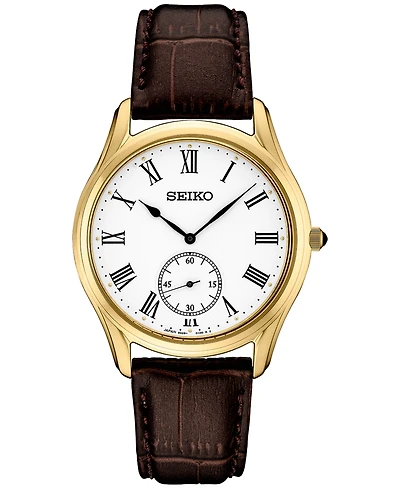Seiko Men's Analog Essentials Brown Leather Strap Watch 39mm