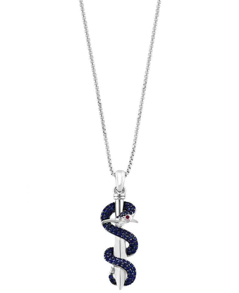 Effy Men's Sapphire (5/8 ct. t.w.) & Ruby Accent Snake & Sword 22" Pendant Necklace in Sterling Silver
