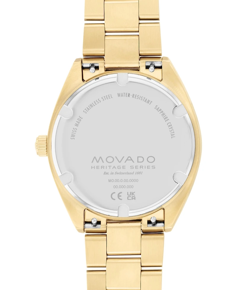 Movado Unisex Swiss Heritage Datron Gold Ion-Plated Steel Bracelet Watch 39mm
