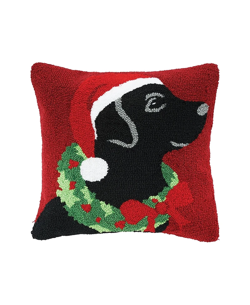 Lab & Wreath Hooked Christmas Throw Pillow, 18" x 18"
