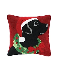 Lab & Wreath Hooked Christmas Throw Pillow, 18" x 18"