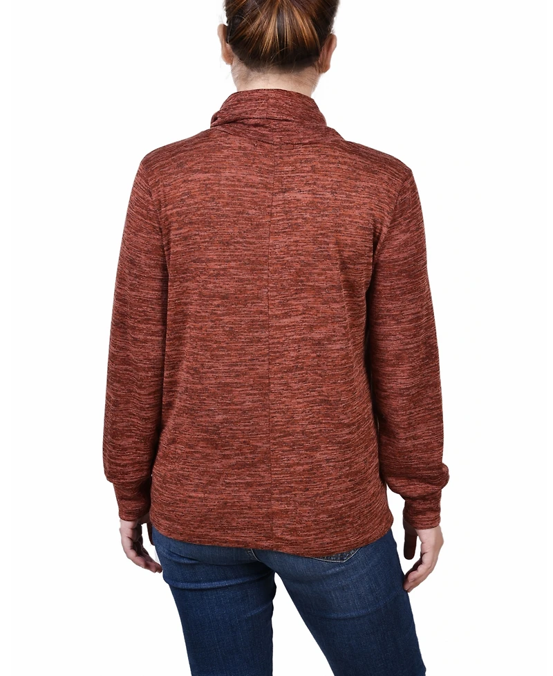 Women's Missy Long Sleeve Overlapping Cowl Neck Top