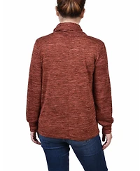 Women's Missy Long Sleeve Overlapping Cowl Neck Top