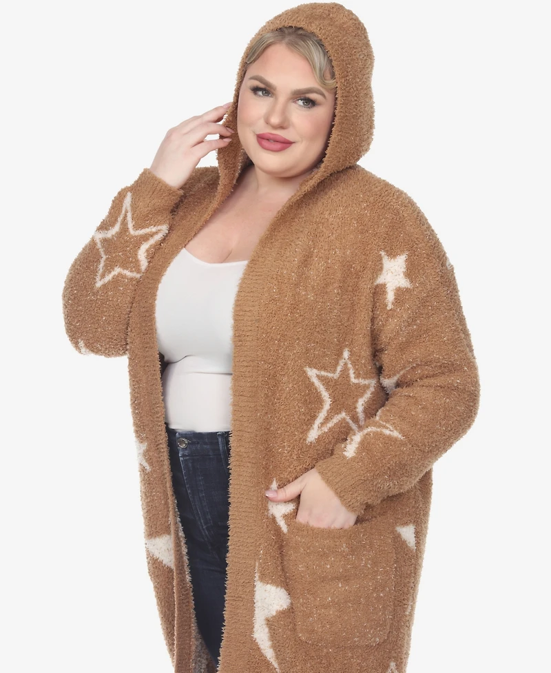 White Mark Plus Hooded Open Front Sherpa Sweater