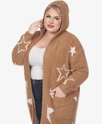 White Mark Plus Hooded Open Front Sherpa Sweater