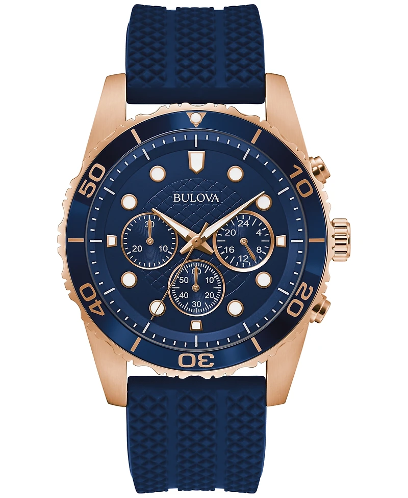 Bulova Men's Chronograph Classic Navy Silicone Strap Watch 43mm