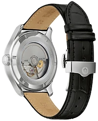 Bulova Men's Automatic Wilton Gmt Black Leather Strap Watch 43mm
