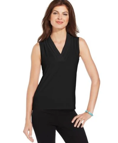 Anne Klein Womens Sleeveless Pleated V Neck Shell Top P Xxs Xxl