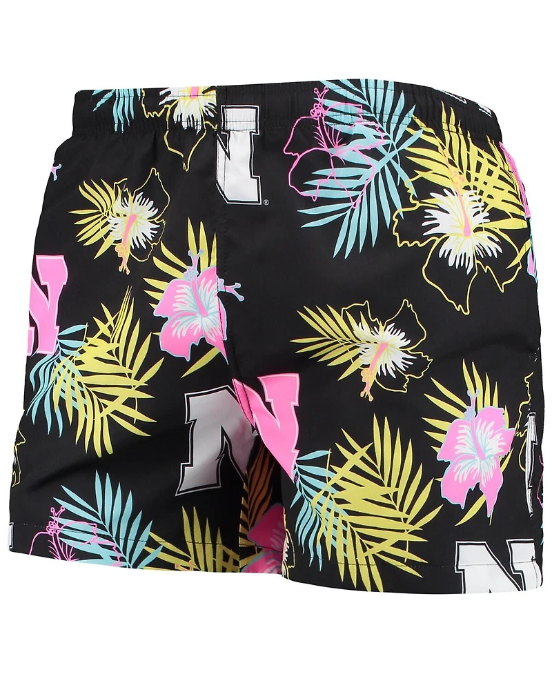 Men's Foco Black Nebraska Huskers Neon Floral Swim Trunks