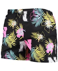 Men's Foco Black Nebraska Huskers Neon Floral Swim Trunks