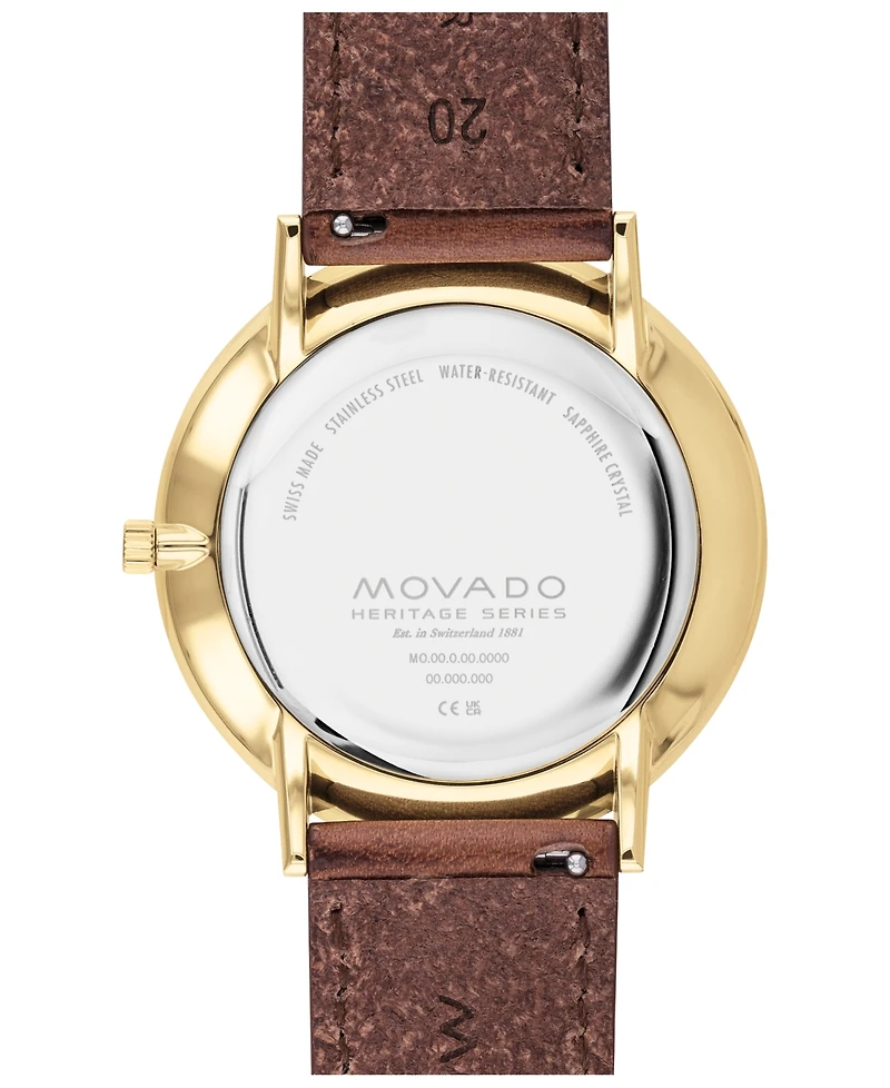 Movado Men's Heritage Tan Genuine Leather Strap Watch 40mm