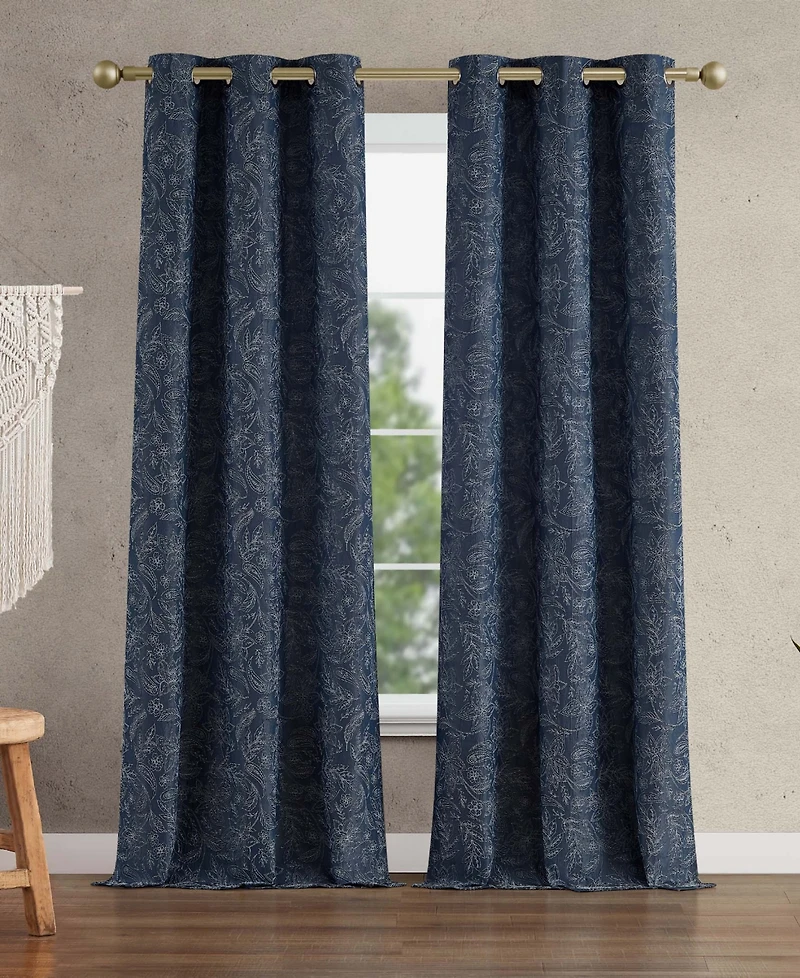 Jessica Simpson Groovy Paisley Textured Blackout Grommet Window Curtain Panel Pair with Tiebacks, 38" x 96"