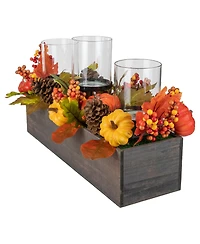 Pumpkin Berry and Pine Cone Fall Harvest Triple Pillar Candle Holder, 27"