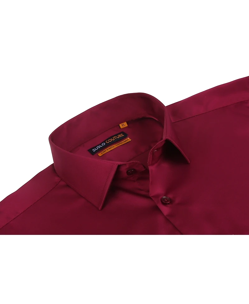 Suslo Couture Men's Solid Slim Fit Wrinkle Free Stretch Long Sleeve Button Down Shirt