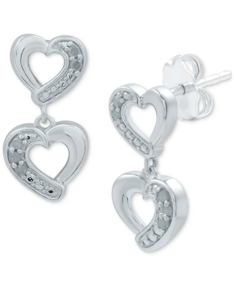 Diamond Heart Drop Earrings (1/10 ct. t.w.) in Sterling Silver