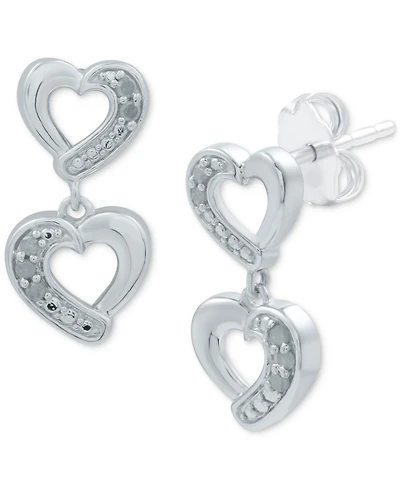 Diamond Heart Drop Earrings (1/10 ct. t.w.) in Sterling Silver