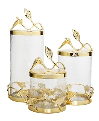Classic Touch Hammered Glass Canister with Leaf Lid