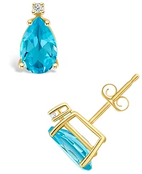 Topaz (2-/ ct. t.w.) and Diamond Accent Stud Earrings 14K Yellow Gold or White
