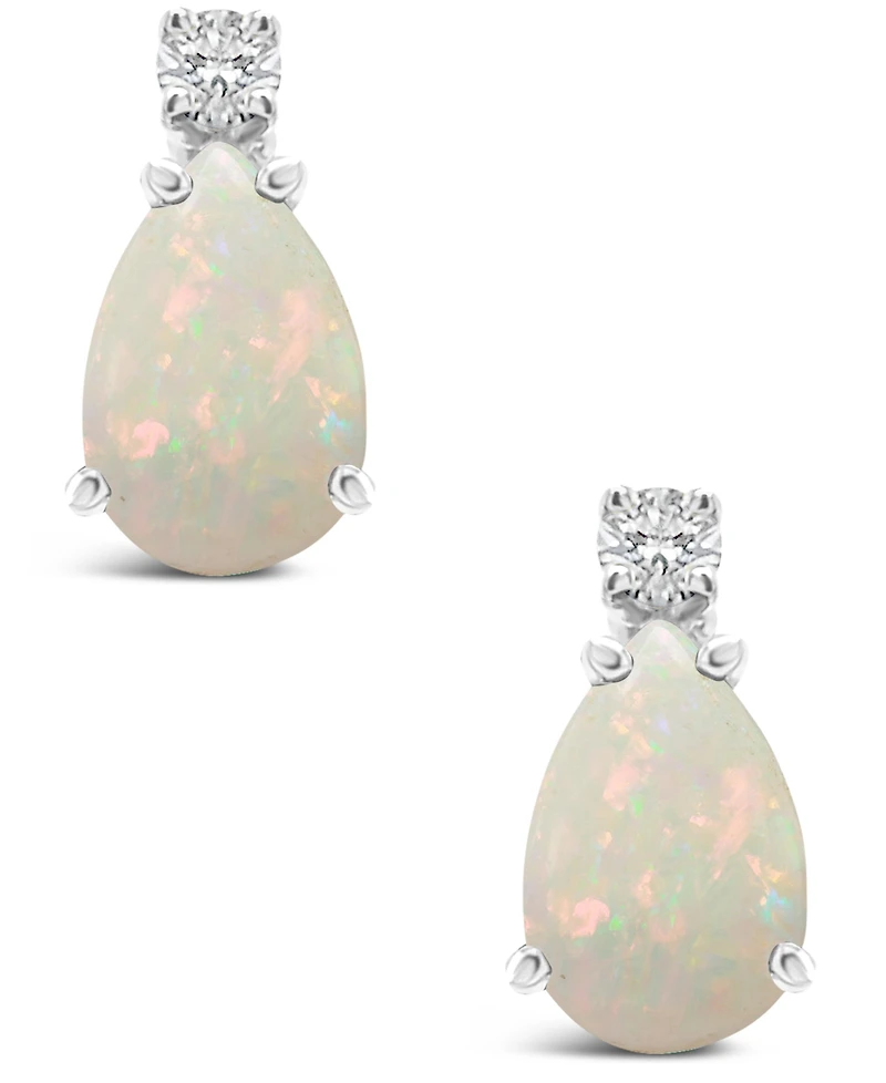 Opal (3/8 ct. t.w.) and Diamond Accent Stud Earrings 14K Yellow Gold or White