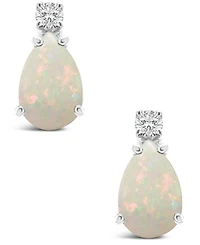Opal (3/8 ct. t.w.) and Diamond Accent Stud Earrings 14K Yellow Gold or White