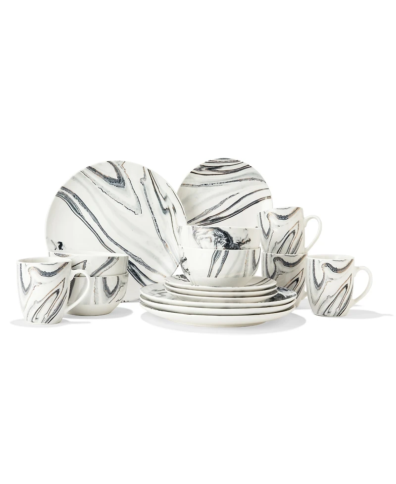 American Atelier Faux Marble Coupe Dinnerware Set, 16 Piece