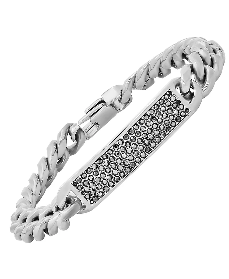 Steeltime Simulated Gray Diamonds Cuban Link Id Bracelet