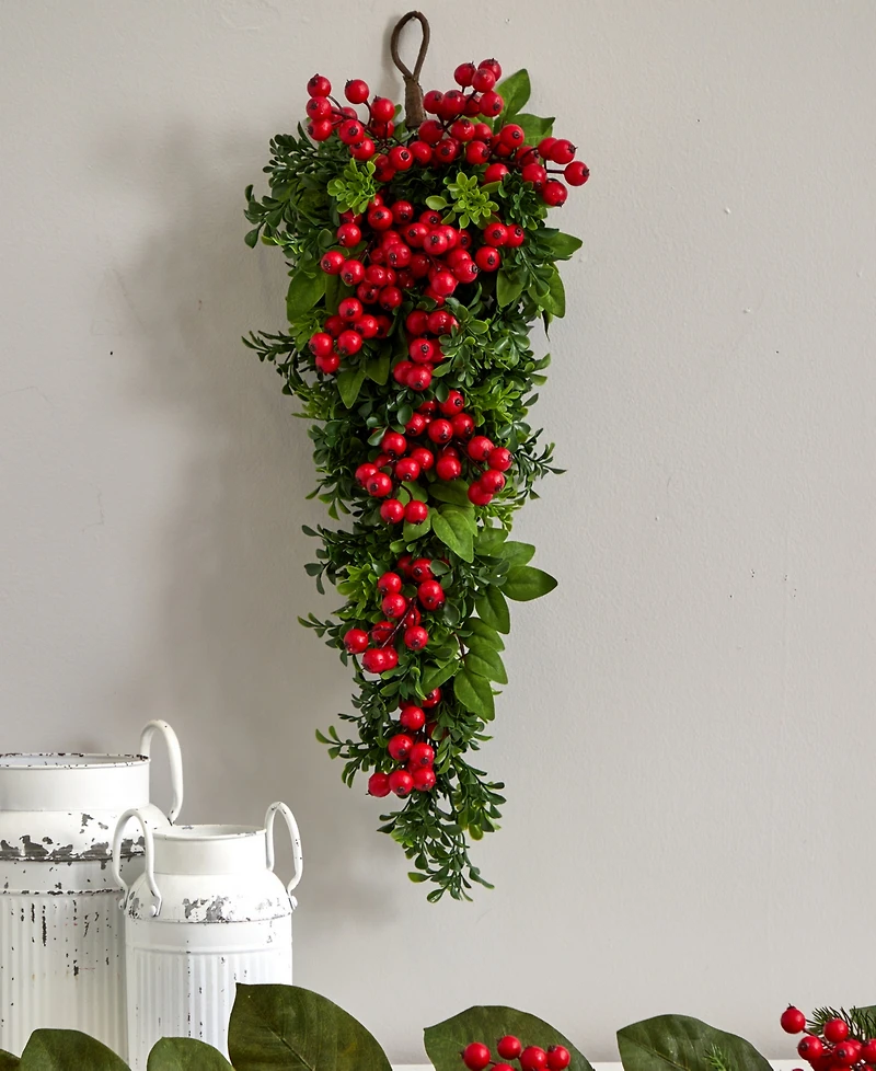 Nearly Natural 26" Berry Boxwood Teardrop