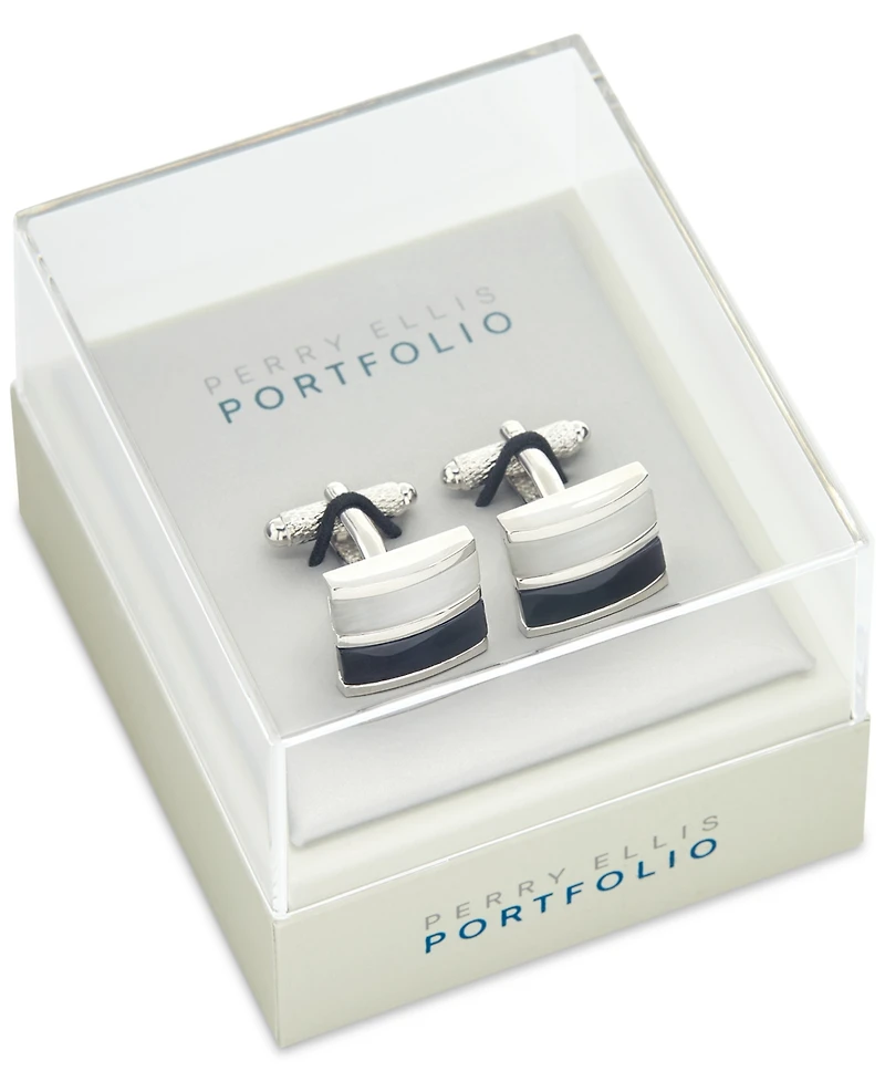 Perry Ellis Portfolio Men's Black Stripe Cufflinks