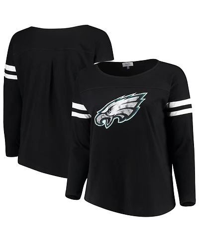 Women's Touch Black Philadelphia Eagles Plus Size Free Agent Long Sleeve T-shirt