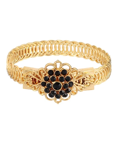 2028 14K Gold-tone Black Flower Overlay Belt Bracelet