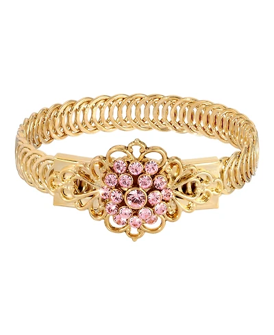 2028 14K Gold-tone Pink Flower Overlay Belt Bracelet
