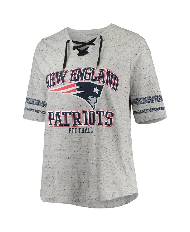 Women's Mac Jones Heathered Gray New England Patriots Plus Lace-Up V-Neck T-shirt