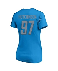 Women's Fanatics Aidan Hutchinson Blue Detroit Lions Plus Player Name and Number V-Neck T-shirt