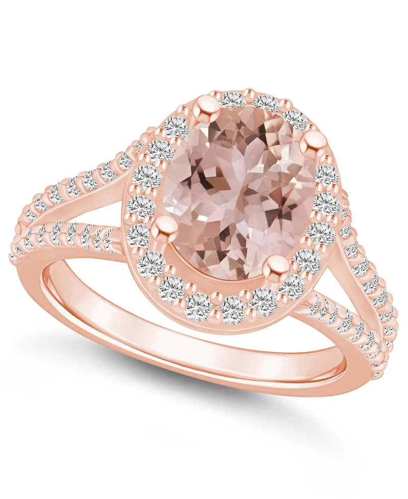 Macy's Morganite (2-1/2 ct. t.w.) and Diamond (3/4 Halo Ring 14K Rose Gold
