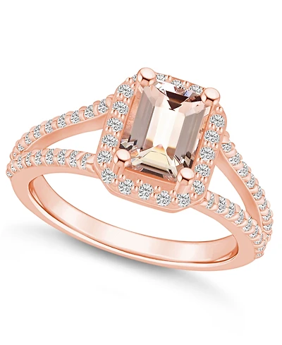 Macy's Morganite (1-3/8 ct. t.w.) and Diamond (1/2 Halo Ring 14K Rose Gold