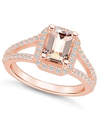 Macy's Morganite (1-3/8 ct. t.w.) and Diamond (1/2 Halo Ring 14K Rose Gold