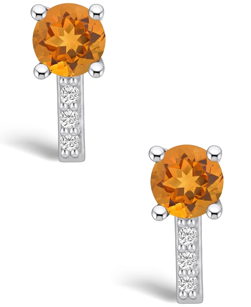 Macy's Citrine (1-1/2 ct. t.w.) and Diamond (1/8 ct. t.w.) Stud Earrings in 14K White Gold